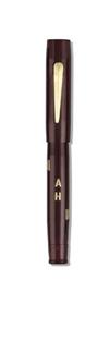 Oversize Summit Wing-Flow burgundy celluloid fountain pen and mechanical pencil set, with ""N"" pattern gold-filled inlays, and with in